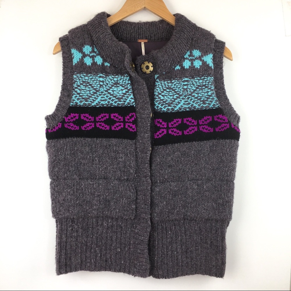 Free People Nordic Gray/Purple Vest Sz Large